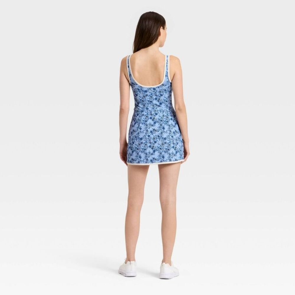 JoyLab Blue Floral Strapless Romper Dress with White Trim - Picture 2 of 4